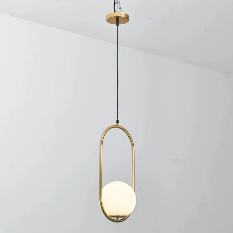 Oval-shape-hanging-lamp-with-gold-frame