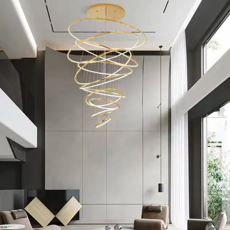 Spiral-LED-chandelier-with-gold-finish