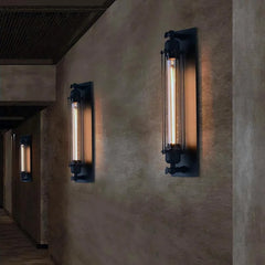 Rustic-style-metal-wall-sconce-with-warm-bulb

