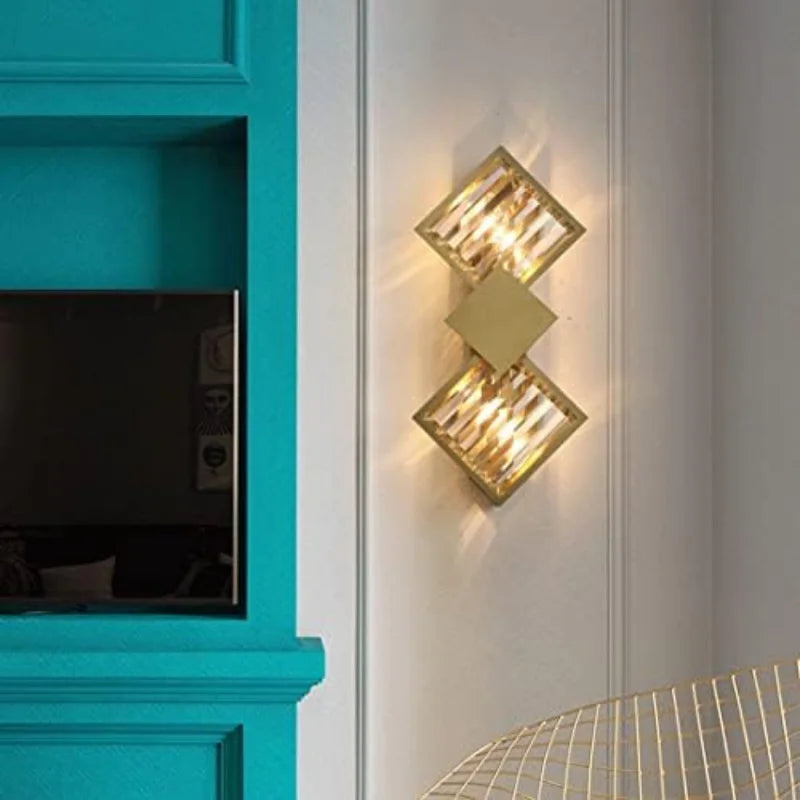 Crystal Golden Brass Double Wall Lamp